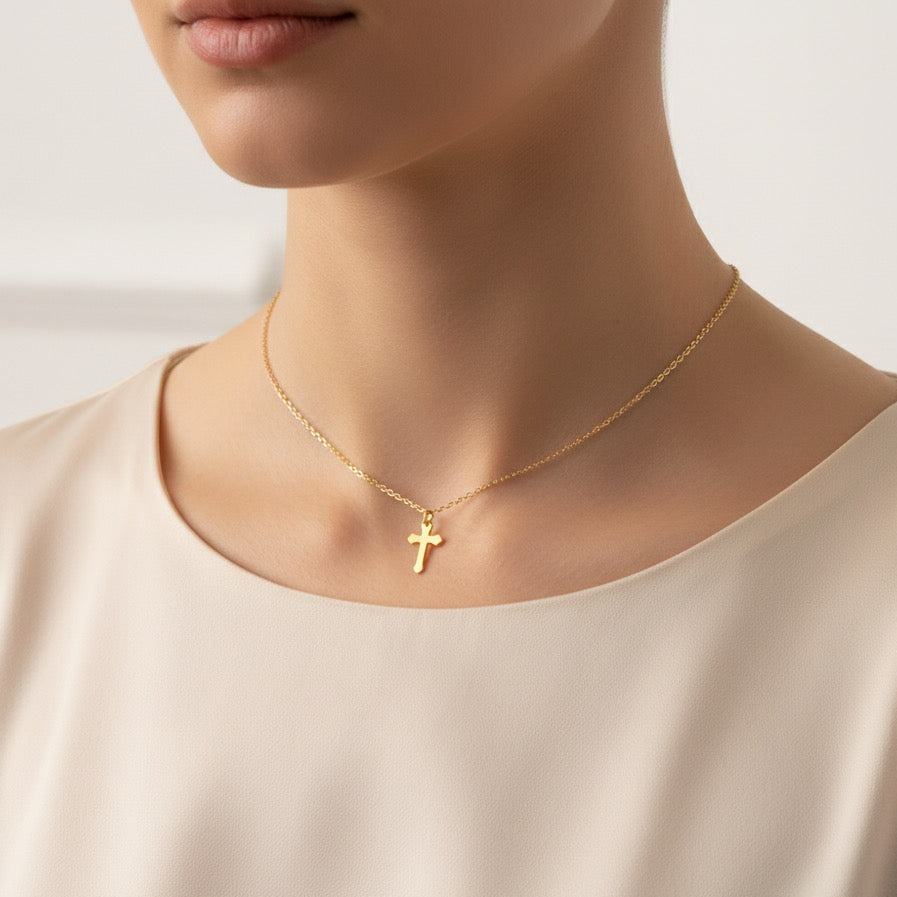 cross golden pleated necklace