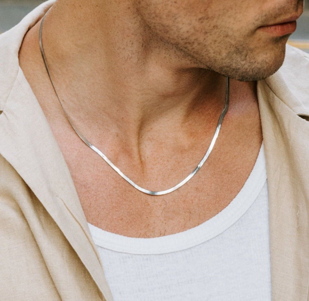 man silver snake chain necklace