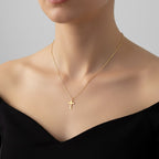 cross golden pleated necklace