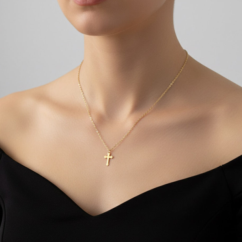 cross golden pleated necklace